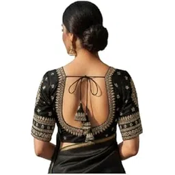 nil ethnic center DGC Boat Neck Women Blouse Sweetheart NeckHalf SleeveSilkReadymade Saree Blouse for Women Stylish (Blue, 30)-picture-24