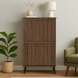 Nilkamal Wildon 4 Door Shoe Rack | Freestanding Wooden Shoe Rack | Closed Storage Organizer for Entryway, Hallway| Walnut-picture-14