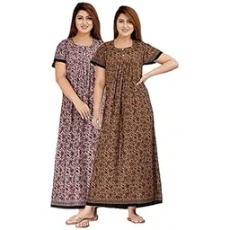 niloufo Women’s Cotton Printed Maxi Nighty – Pack of 2 Soft Ankle-Length Night Dresses | Free Size Sleepwear Gowns for Women-picture-13