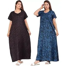 niloufo Women’s Cotton Printed Maxi Nighty – Pack of 2 Soft Ankle-Length Night Dresses | Free Size Sleepwear Gowns for Women-picture-19