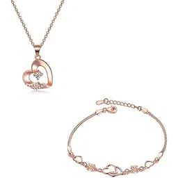 nilu's collection 18K Rose Gold Plated Necklace for Women and Girls | Love Pendant for Women | Valentine Special Heart Pendant Chain-picture-18