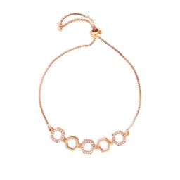Nilu's Collection Rose Gold-Plated American Diamond Studded Charm Bracelet-picture-32
