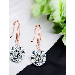 Nilu's Collection Rose Gold-Plated Cubic Zirconia Studded Contemporary Drop Earrings-picture-31