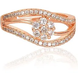 nilu's collection Rose Gold Plated Elegant American Diamond Studded Sparkling Adjustable Finger Ring for Women and Girls-picture-43
