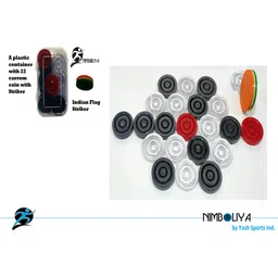 nimboliya Transparent R-22 coin/pawn & Indian flag color strikers with ( with carry box) Carrom Pawns-picture-24