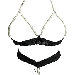 nimra fashion Lingerie Set for Women Lace and Pearl Bra and Panty Set Innerwear (Free Size) Fit to S, M, L Size-picture-19