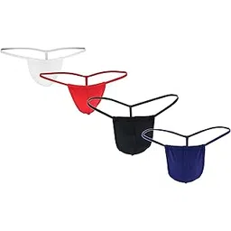 nimra fashion Men's Polyster Spandex Enhancing Y-Cut Back G-String Thong Sexy Underwear, Free Size White-Red-Black-Blue Color, 4 Pcs Combo-picture-44