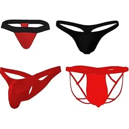 nimra fashion Men's Synthetic Thongs Panties G String Brief Innerwear Underwear Multicolor Set of 4-picture-18