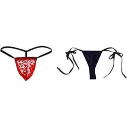 nimra fashion Men's Thongs Sexy Low Rise G-String Briefs Lace G-String Thongs, Black and Red, 2-Pack Regular Fit-picture-47