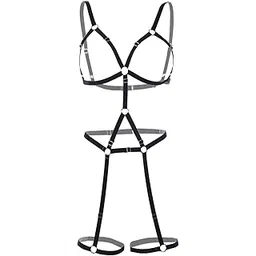 nimra fashion Women's Harness Lingerie Set Open Strap Mid Waist Bikini Beach Bra and Panty Valentine's Day Dress Black Diwali Dress-picture-18