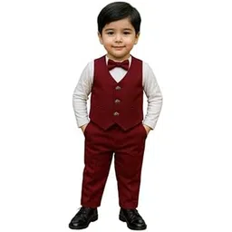 ninas Baby Boys and Girls Solid Cotton Blend Blazer Style T Shirt and Pant Set with Bow Tie Toddlers for Kids-picture-10
