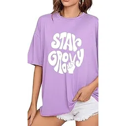 ninfin womenblack oversized front side Star Grove tshirt,Drop shoulder Regular tshirt,Half Sleeve Oversized Tshirt for Women, Round Neck Longline Drop Shoulder, Colorful Printed T-Shirt-picture-34