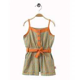 Nino Bambino Girls Orange & Blue Checked Organic Cotton Playsuit-picture-15