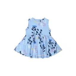Nino Bambino Kids Blue Organic Cotton Floral Print Dress-picture-32