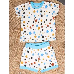 Nino Bambino Kids White & Blue Cotton Printed T-Shirt Set-picture-42