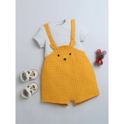 Nino Bambino Kids White & Mustard Striped T-Shirt with Dungaree-picture-40