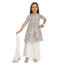 Nino Bambino Kids White Floral Print Kurta, Plazzos with Dupatta-picture-20