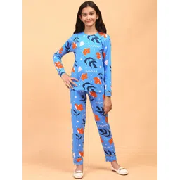 Ninos Dreams Girls Floral Printed Round Neck Pure Cotton Night Suits-picture-30