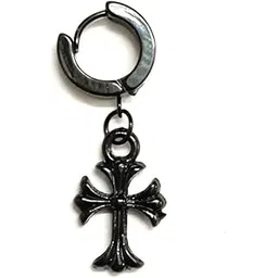 nipstec Men’s Black Stainless Steel Cross Hoop Earring – Gothic Punk Huggie Earring for Streetwear, Concerts, Festivals, Parties, Night Out, Casual Wear & Everyday Accessories-picture-12