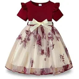 Niren Enterprise Girls’ Butterfly Top, Embroidered Net Skirt, Satin Bow, Elegant Birthday & Festive Party Dress-picture-22