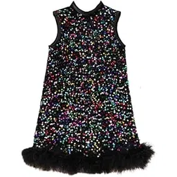 Niren Enterprise Girls Sequin Sparkle Glittery Finish and Slim Fit Style Party Dress Frock-picture-11