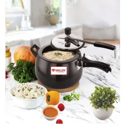 nirlon Black 5 Ltrs Induction Base Hard Anodised Inner Lid Aluminium Pressure Cooker image 1