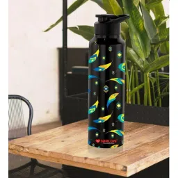 nirlon Black 1000ml Classic Flip UV Quill Printed Single Wall Stainless Steel Sipper Cap Water Bottle-picture-30