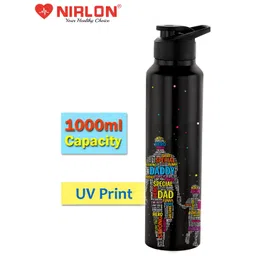 NIRLON Black & Blue Printed Stainless Steel Single Wall Vacuum Sipper 1L image 2