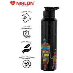 NIRLON Black & Blue Printed Stainless Steel Single Wall Vacuum Sipper 1L image 5