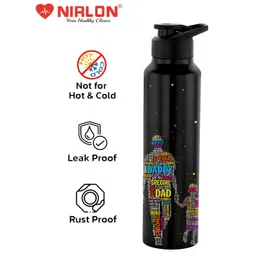 NIRLON Black & Blue Printed Stainless Steel Single Wall Vacuum Sipper 1L image 4