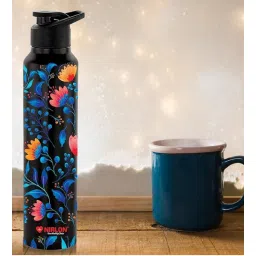 nirlon Black Florens 1000ml Classic Flip UV Printed Single Wall Stainless Steel Sipper Cap Water Bottle-picture-26