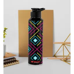 nirlon Black Geometric 1000ml Classic Flip UV Single Wall Stainless Steel Sipper Cap Water Bottle-picture-22