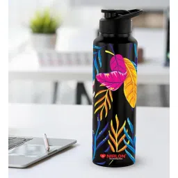 nirlon Black Lucid 1000ml Classic Flip UV Printed Single Wall Stainless Steel Sipper Cap Water Bottle-picture-15