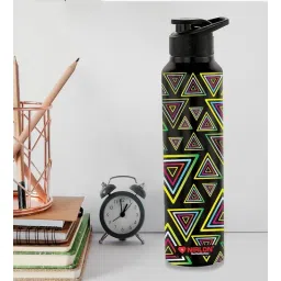 nirlon Black Trigon 1000ml Classic Flip UV Printed Single Wall Stainless Steel Sipper Cap Water Bottle-picture-28