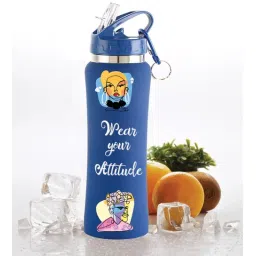 nirlon Blue 750ml Flip Bot Stainless Steel Rubber Finish Water Bottle with Straw Lid-picture-13