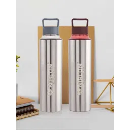 Nirlon Eco Pur Grey & Brown Stainless Steel Single Wall Water Bottle (900ml) - Set of 2-picture-32