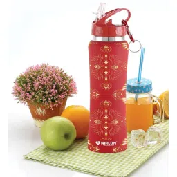 nirlon Red 750ml Flip Bot Stainless Steel Rubber Finish Water Bottle with Straw Lid-picture-20