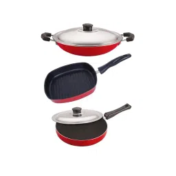 Nirlon Red Aluminium Non-Stick Fry Pan Appachatti and Grill Pan Heat Resistance Cookware Set of 3-picture-18