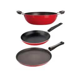 Nirlon Red Aluminium Non-Stick Tawa Kadhai and Tapper Pan Set of 3-picture-21
