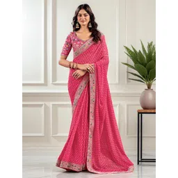 Nirmohi Fashion Bandhani Print Pure Georgette Bandhani Saree with Embroidered Border-picture-5