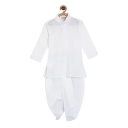 NIRVAAN Boys Floral Embroidered Mandarin Collar Pure Cotton Kurta With Dhoti Pants-picture-15