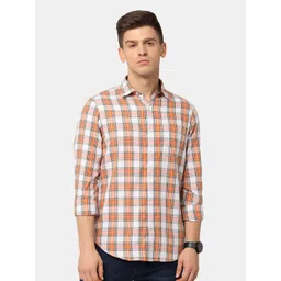 NIRVAAN Men Orange Classic Slim Fit Checked Casual Shirt-picture-35