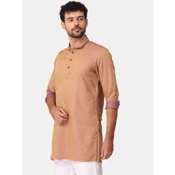 NIRVAAN Men Peach Solid Cotton Kurta-picture-28