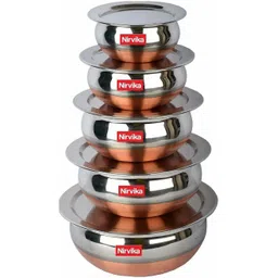nirvika Stainless Steel Serving Bowl Set of 5 Copper Bottom Stainless Steel Handi Set/Cookware Set with Lid-picture-18
