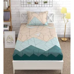 nirwana decor Blue Geometric 280 TC Microfibre Fitted Single Bedsheet 1 Pillow Cover-picture-15