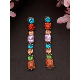 Niscka Gold-Plated Artificial Stones Studded Geometric Shaped Drop Earrings-picture-21