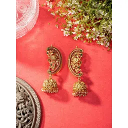 Niscka Gold-Plated Peacock Shaped Jhumkas-picture-14