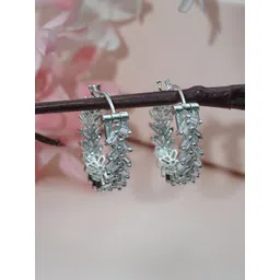 Niscka Rhodium-Plated American Diamond Stones Contemporary Hoop Earrings-picture-16