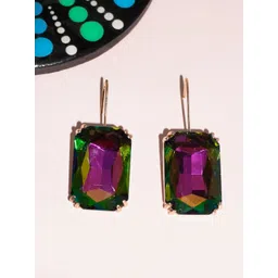 Niscka Set Of 2 Gold-Plated Artificial Stones Studded Square Shaped Drop Earrings-picture-36