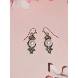 Niscka Silver-Plated Artificial Stones Studded & Beaded Geometric Shaped Drop Earrings-picture-23